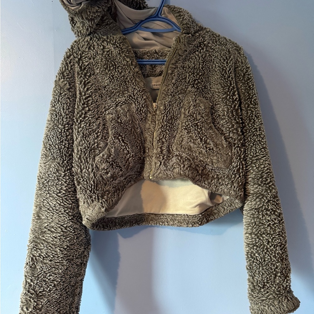 Fashion Nova Charcoal Grey Teddy Jacket